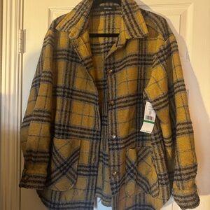 Karen Kane Blue and Gold Plaid Shirt Jacket